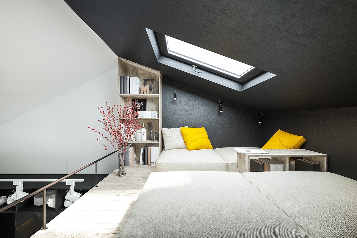 bedroom loft with skylight Thiết kế nhân đôi không gian cho những căn nhà nhỏ nhờ gác xép